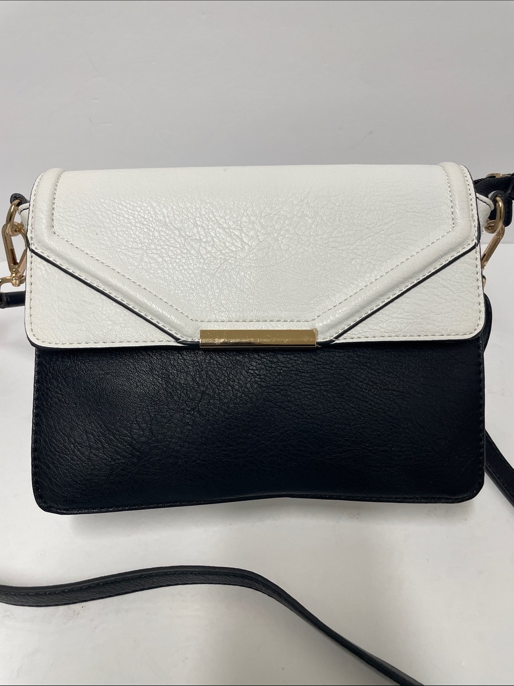 Black and White Two-Tone Crossbody Bag with Gold Accent